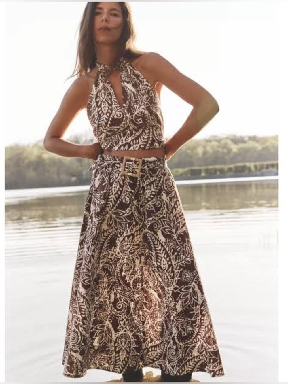 ZARA Co-Ord Set Printed Halter Top & Maxi Skirt | Size S